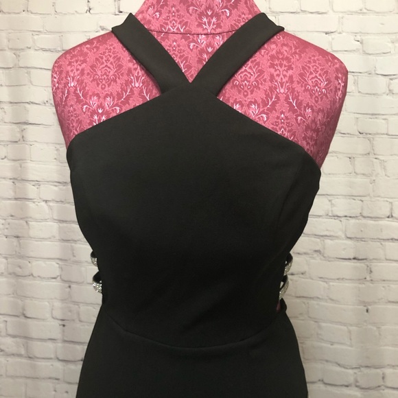 Womans black dress w/rhinestone side details. NWT - Picture 3 of 13